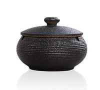 Lependor Cenicero de Cerámica con Tapas, A prueba de viento, Cenicero de cigarrillos para uso en interiores o exteriores, para fumadores, de escritorio para fumar (Negro)