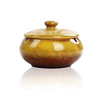 Lependor Cenicero de Cerámica con Tapas, A prueba de viento, Cenicero de cigarrillos para uso en interiores o exteriores, para fumadores, de escritorio para fumar - Amarillo