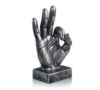 LEPENDOR Decoración de Escultura de Mano Estatua de Dedo Decoraciones de Escritorio de Resina para el hogar y la Oficina - (Plata, Ok Dedos)
