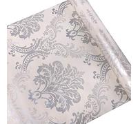 Lependor Papel Pintado de Damasco, Rollo Autoadhesivo Decorativo para Revestimiento de cajones y estantes, fácilmente extraíble, Impreso, despegar y Pegar - 0.45 x 3 m, Damasco de Plata