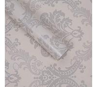 Lependor Papel Pintado de Damasco, Rollo Autoadhesivo Decorativo para Revestimiento de cajones y estantes, fácilmente extraíble, Impreso, despegar y Pegar - (0.45 x 10 m, Damasco de Plata)