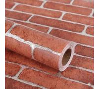 LEPENDOR Papel pintado decorativo de ladrillo rojo Papel pintado autoadhesivo Papel de palo impreso Peeling fácil de aplicar y Palillo de papel de pared - Ladrillo rojo, 0.45m x 10m
