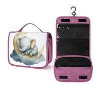 Lephant Sleeping on The Moon - Neceser de viaje de acuarela para mujer, organizador de maquillaje colgante con gancho para champú