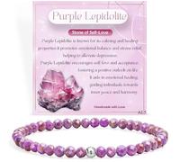 Lepidolita Púrpura - Amor Propio - Pulseras de Cuentas para las Mujeres, 4mm Cristal Plata de ley 925 Piedra Natural Elásticas con Piedras Preciosas de para Mujer, Joyería de Chakra Regalos