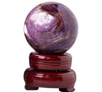 lepidolite Crystal Ball Amethyst Gemstone Sphere Quartz Crystal Ball with Woodern Base Polished Crystal Sphere for Gifts Home Decor,60mm