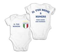 lepni.me Body de Fútbol Personalizado para Bebé Italia con Nombre y Número para Niño, Niña | Bandera Italiana Insignia | Campeonato de Europa 2024 (0-3 Meses Blanco Multicolor)