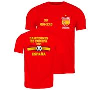 lepni.me Camiseta de Fútbol España para Hombre con Su Número Personalizado | Camiseta con Insignia de Bandera Española | Campeones de la Eurocopa 2024 (L Rojo Multicolor)