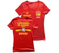 lepni.me Camiseta de Fútbol España para Mujer con Su Número Personalizado | Camiseta con Insignia de Bandera Española | Campeones de la Eurocopa 2024 (S Rojo Multicolor)