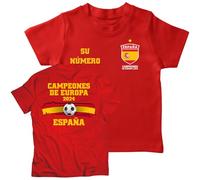 lepni.me Camiseta de Fútbol España para Niños con Su Número Personalizado | Camiseta con Insignia de Bandera Española | Campeones de la Eurocopa 2024 (1-2 años Rojo Multicolor)