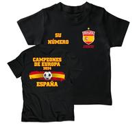 lepni.me Camiseta de Fútbol España para Niños con Su Número Personalizado | Camiseta con Insignia de Bandera Española | Campeones de la Eurocopa 2024 (12-13 años Negro Multicolor)