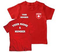lepni.me Camiseta de Fútbol para Niños Personalizada con tu Nombre y Número | Suiza 2026 (12-13 años Rojo Multicolor)