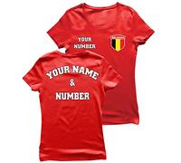 lepni.me Camiseta De Fútbol Personalizada De Bélgica para Mujer | Su Nombre y Número | Bandera Belga, Insignia | Campeonato de Europa de fútbol 2024 (L Rojo Multicolor)