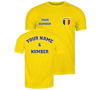 lepni.me Camiseta de Fútbol Personalizada para Hombre Rumania | Su Nombre y Número | Bandera rumana, Insignia | Campeonato de Europa de fútbol 2024 (M Amarillo Multicolor)