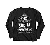 lepni.me Camiseta de Manga Larga para Hombre No Soy Antisocial Solo selectivamente Social, Gracioso Diciendo, Citas de Humor sarcástico (5XL Negro Multicolor)