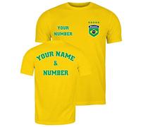 lepni.me Camiseta para Hombre de Fútbol de Brasil con Su Nombre y Número | Insignia de Bandera Brasileña Personalizada | Copa del Mundo 2022 (XXL Amarillo Multicolor)