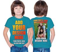 lepni.me Camiseta para Niños Impresión Personalizada de 2 Caras en el Frente y en la Parte Posterior, Texto Personalizado o Diseño de su Propia Imagen (5-6 años Azul Claro Multicolor)