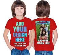 lepni.me Camiseta para Niños Impresión Personalizada de 2 Caras en el Frente y en la Parte Posterior, Texto Personalizado o Diseño de su Propia Imagen (7-8 años Rojo Multicolor)