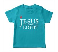 lepni.me Camiseta para Niños Jesucristo es la Luz, el Amor de Dios - Pascua - Resurrección - Natividad - Regalos Cristianos Religiosos (9-11 años Azul Claro Multicolor)