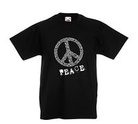 lepni.me Camiseta para Niños Símbolo de la Paz 60s 70s Festival Hippie Signo de la Libertad (12-13 años Negro Multicolor)