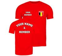 lepni.me Camiseta Personalizada de Fútbol para Hombre | Nombre y Número Personalizables | Bélgica 2026 (XL Rojo Multicolor)