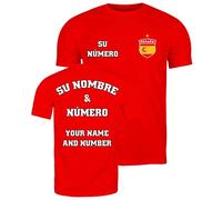 lepni.me Camiseta Personalizada de Fútbol para Hombre | Nombre y Número Personalizables | España 2026 (L Rojo Multicolor)