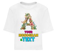 lepni.me Camiseta Personalizada para Mujer con Monograma Floral | Inicial Personalizada con tu Nombre, Palabra o Ciudad | Regalo Elegante con diseño de Texto Personalizado (XL Blanco Multicolor)