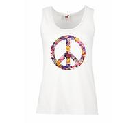 lepni.me Camisetas sin Mangas para Mujer Símbolo de la Paz, 1960s 1970s Hippy Festival Hippie Flor del Signo Verano (XXL Blanco Multicolor)
