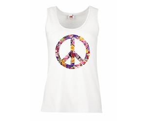 lepni.me Camisetas sin Mangas para Mujer Símbolo de la Paz, 1960s 1970s Hippy Festival Hippie Flor del Signo Verano (M Blanco Multicolor)