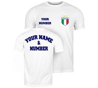 lepni.me Hombre Camiseta de Fútbol Personalizada de Italia |Su Nombre y Número | Insignia de la Bandera Italiana | Campeonato de Europa de fútbol 2024 (L Blanco Multicolor)