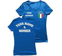 lepni.me Mujer Camiseta De Fútbol Personalizada De Italia | Su Nombre y Número | Insignia de la Bandera Italiana | Campeonato de Europa de fútbol 2024 (S Royal-Blue Multicolor)