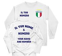 lepni.me Niños Camiseta de Fútbol de Italia de Manga Larga Personalizada | Su Nombre y Número | Bandera Italiana | Campeonato de Europa de fútbol 2024 (3-4 años Blanco Multicolor)
