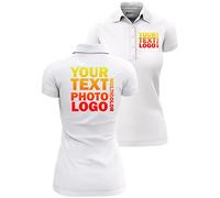 lepni.me Polo de Mujer Dama Ajustar Empresa Personalizada por Delante y por Detrás Foto y Texto para Negocios Ropa de Trabajo Uniforme Golf (L Blanco Multicolor)