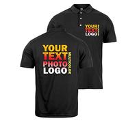 lepni.me Premium Polos Personalizados para Hombre con el Logo de su Empresa Impreso por Delante y por Detrás para su Tienda | Ropa de Trabajo | Uniforme | Amante del Golf (XL Negro Multicolor)
