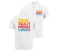 lepni.me Premium Polos Personalizados para Hombre con el Logo de su Empresa Impreso por Delante y por Detrás para su Tienda | Ropa de Trabajo | Uniforme | Amante del Golf (L Blanco Multicolor)