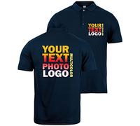 lepni.me Premium Polos Personalizados para Hombre con el Logo de su Empresa Impreso por Delante y por Detrás para su Tienda | Ropa de Trabajo | Uniforme | Amante del Golf (M Azul Naval Multicolor)