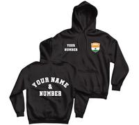 lepni.me Sudadera con Capucha de Fútbol Personalizada Unisex - India | Tu Nombre y tu Número | Bandera India, Insignia | Sudadera Personalizada | Copa Mundial 2026 (XXL Negro Multicolor)