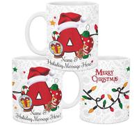 lepni.me Taza Navideña Única con Inicial Carta A Taza Personalizada con Monograma con Su Nombre y Texto, Diseño del Alfabeto, Navidad Taza de Té y Café para Hombre Mujer Niños 11 oz.