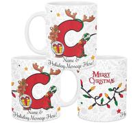 lepni.me Taza Navideña Única con Inicial Carta C Taza Personalizada con Monograma con Su Nombre y Texto, Diseño del Alfabeto, Navidad Taza de Té y Café para Hombre Mujer Niños 11 oz.