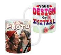 lepni.me Taza personalizada de 11 oz propio nombre, foto, texto o inicial | Taza de cerámica personalizada para café y té | Regalo de cumpleaños con corazón