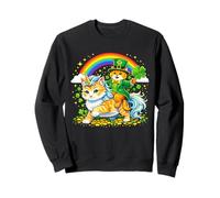 Leprechaun Cat Riding Unicorn Cat Shamrock Rainbow Sudadera