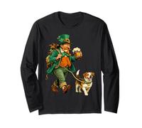 Leprechaun del día de San Patricio con Cerveza Jack Russell Dog Manga Larga