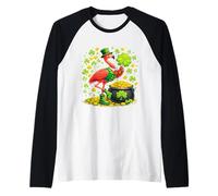 Leprechaun Flamingo Shamrock St Patricks Day Animal Camiseta Manga Raglan