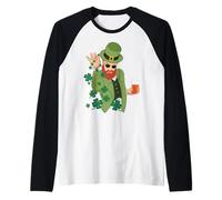 Leprechaun lanzando Tréboles Camiseta Manga Raglan