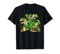 Leprechaun Riding T Rex Irish Shamrock St Patrick's Day Camiseta