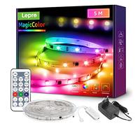 Lepro 5M Tira LED RGB Música, Tira Luz MagicColor, Tira luz música con Control Remoto, Tira LED Dreamcolor, Cadena luz Cambia de Color, Luz Tira para decoración de Fiestas navideñas