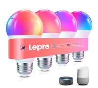 Lepro B1 AI Bombilla LED E27, Bombilla Inteligente Alexa 8.5W RGB Regulable, Wi-Fi Sync de Música y Control de Voz, Diseñador de Iluminación AI Personalizado, Funciona con Alexa, Google Home, 4Pcs