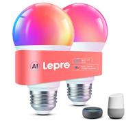 Lepro B1 AI Bombilla LED E27, Bombilla Inteligente Alexa 8.5W RGB Regulable, Wi-Fi Sync de Música y Control de Voz, Diseñador de Iluminación AI Personalizado, Funciona con Alexa, Google Home, 2Pcs