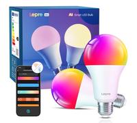 Lepro B3 AI Bombilla Inteligente Alexa, LED E27 12W RGB Regulable Bombillas, Wi-Fi Control de Voz y Sync de Música, Diseñador de Iluminación AI Personalizado, Funciona con Alexa, Google Home, 2Pcs
