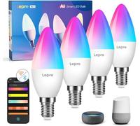 Lepro BC1 AI Bombilla LED E14, Bombilla Inteligente Alexa, 4.9W RGB Regulable Bombillas Wi-Fi Control de Voz & Sync de Música, Diseñador de Iluminación AI Personalizado Funciona con Google Home, 4Pcs