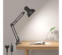 Lepro Lámpara Escritorio LED Industrial con Abrazadera Ajustable, Flexo LED Escritorio Metal Vintage 40W, Lámpara de Mesa de Noche para Cabecera, Estudio, Bombilla E27 No Incluida, Negro